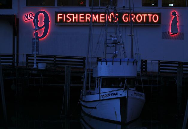 Now more than 60 years old, No. 9 Fishermen's Grotto, at the end of Taylor Street at Fisherman's Wharf, can serve more than 400 Dungeness crab in a weekend. Photo: Leah Millis, The Chronicle